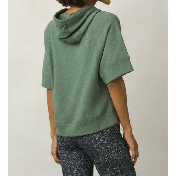 New Womens NWT L PrAna Top Cotton Palmetto Organic Hoodie LS Logo Green Forest